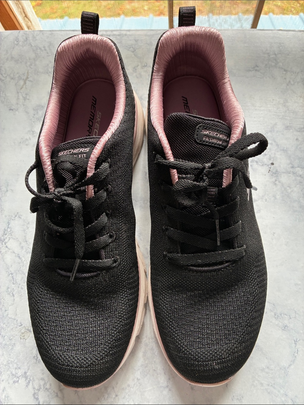 Skechers Black Knit Athletic Sneakers with Pink Lining